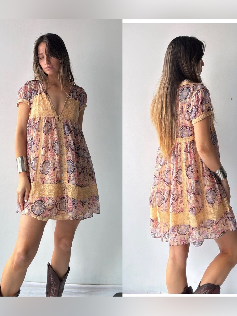 Free People x Anna Sui Rosie lace Trim Babydoll Mini Dress S